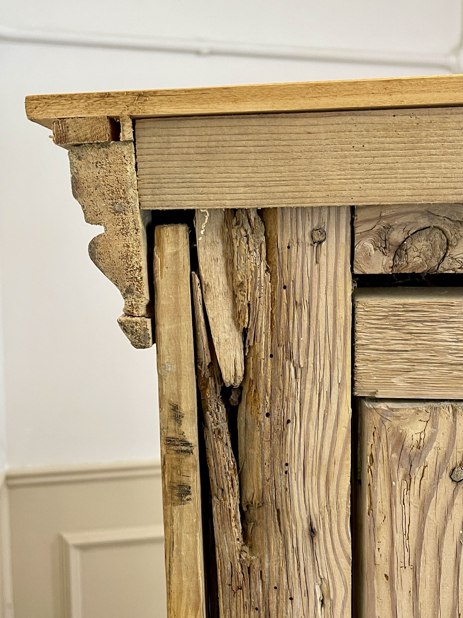 Antique pine farmhouse linen cupboard with shelves