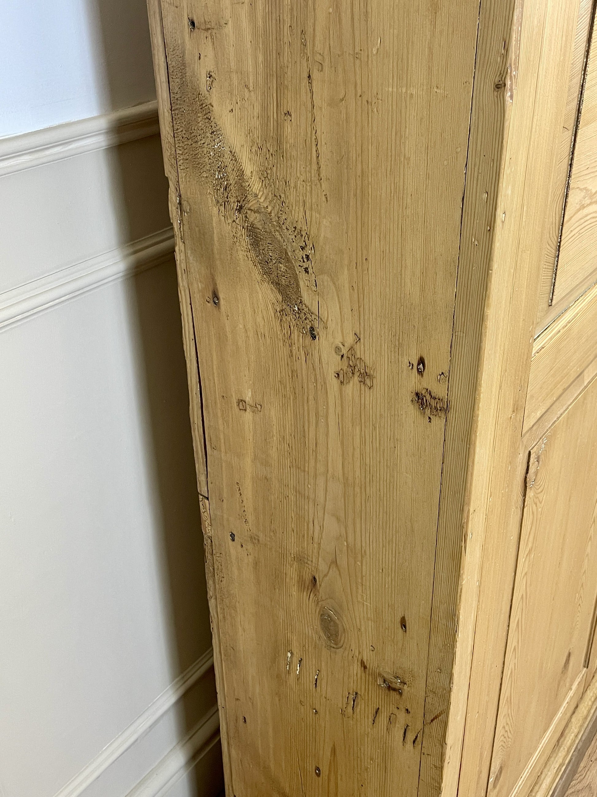 Antique pine farmhouse linen cupboard with shelves