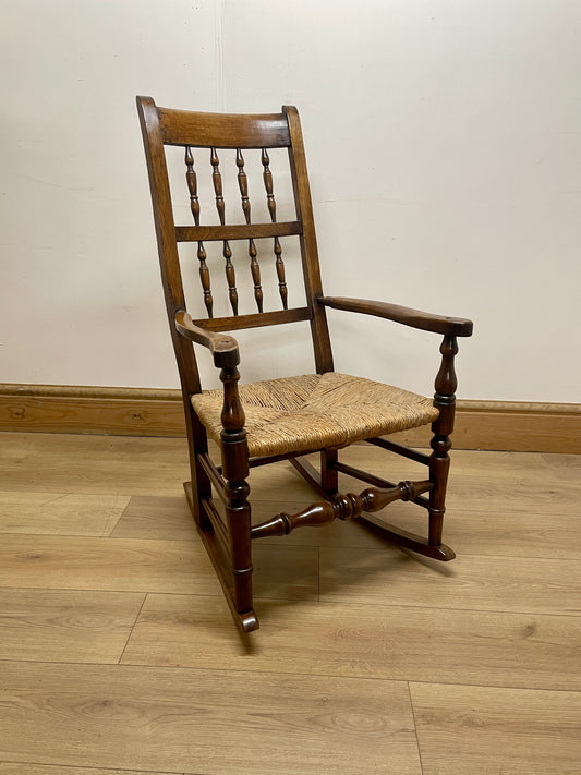 Antique Rush Seated Rocking Chair – Traditional Wooden Rocker
