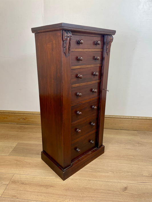Antique Slim Wellington Chest – Victorian Mahogany Storage Drawers