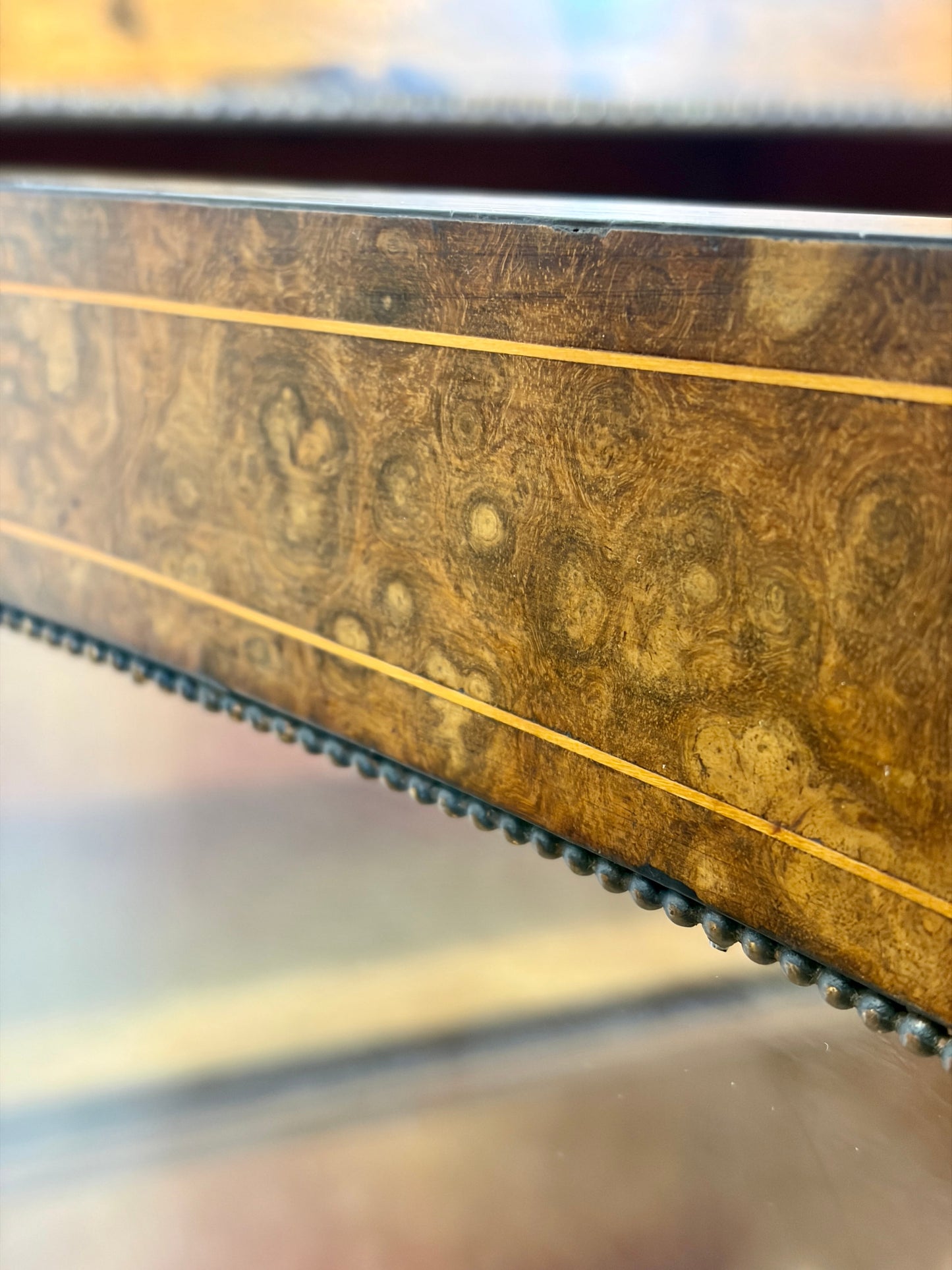 Close-up of wood grain on a wooden fingerboard