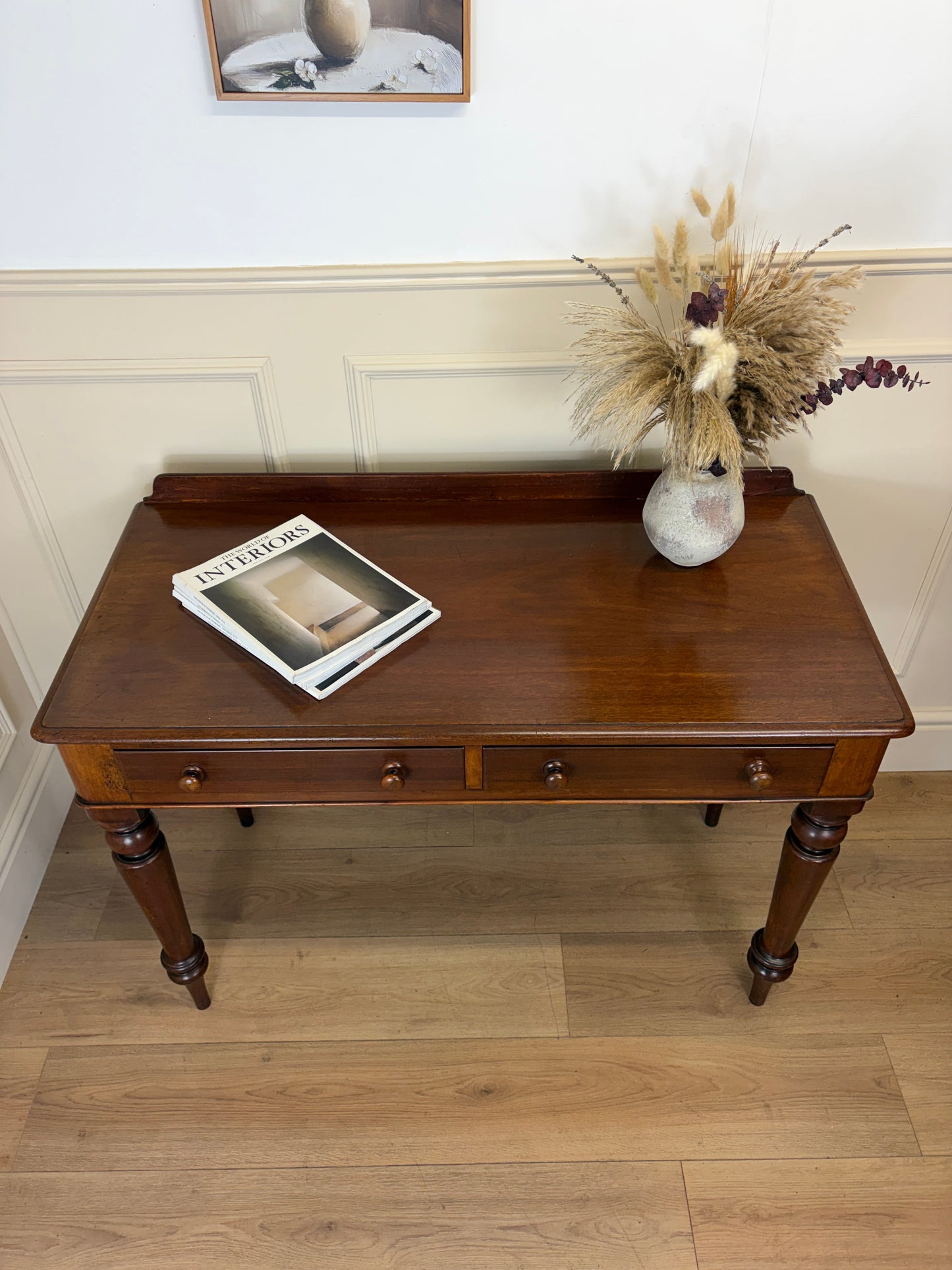 Antique Victorian Mahogany Console Hall Table with 2 Drawers