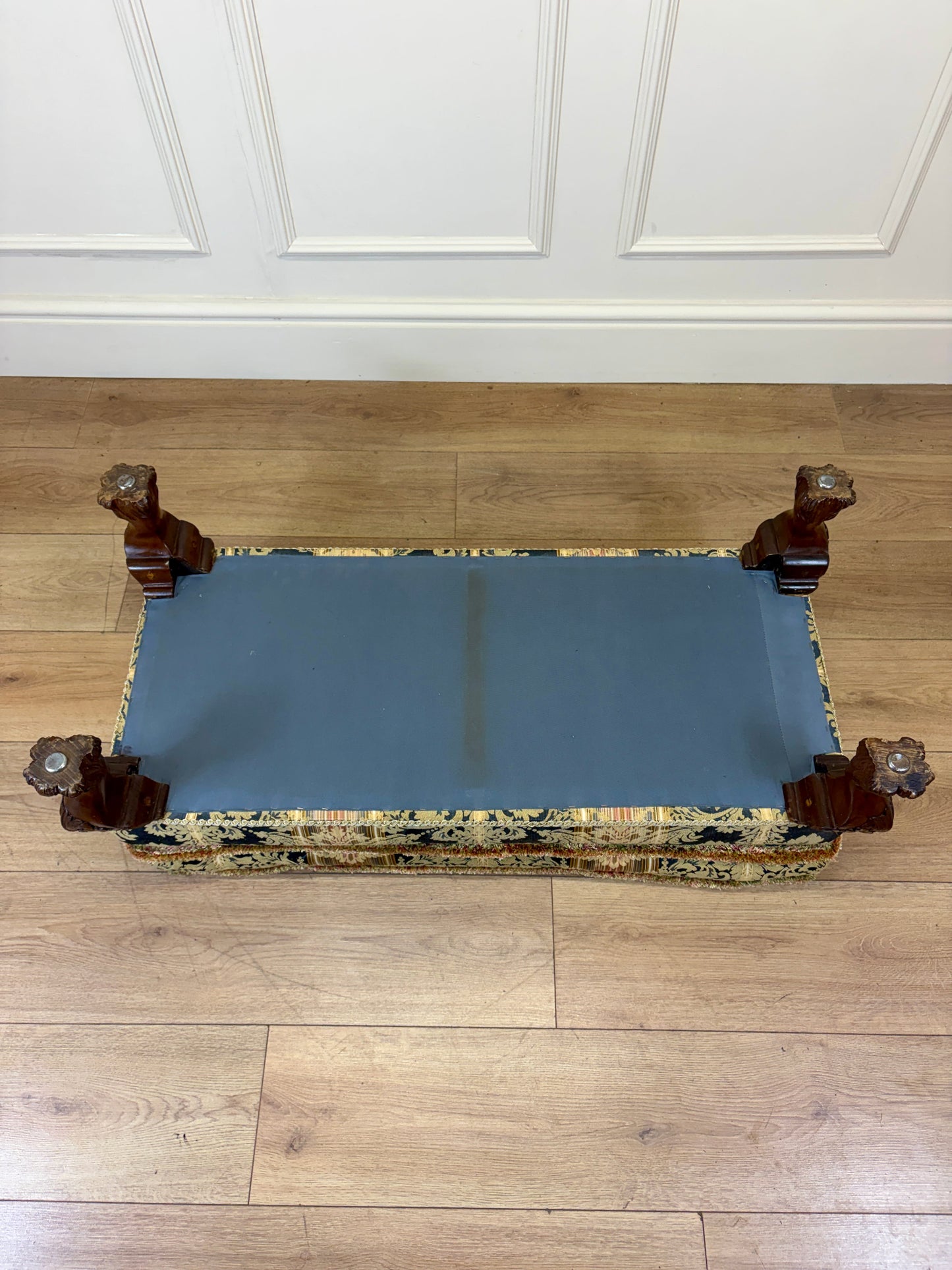 Mid century Georgian style upholstered footstool in excellent condition, long rectangular shape