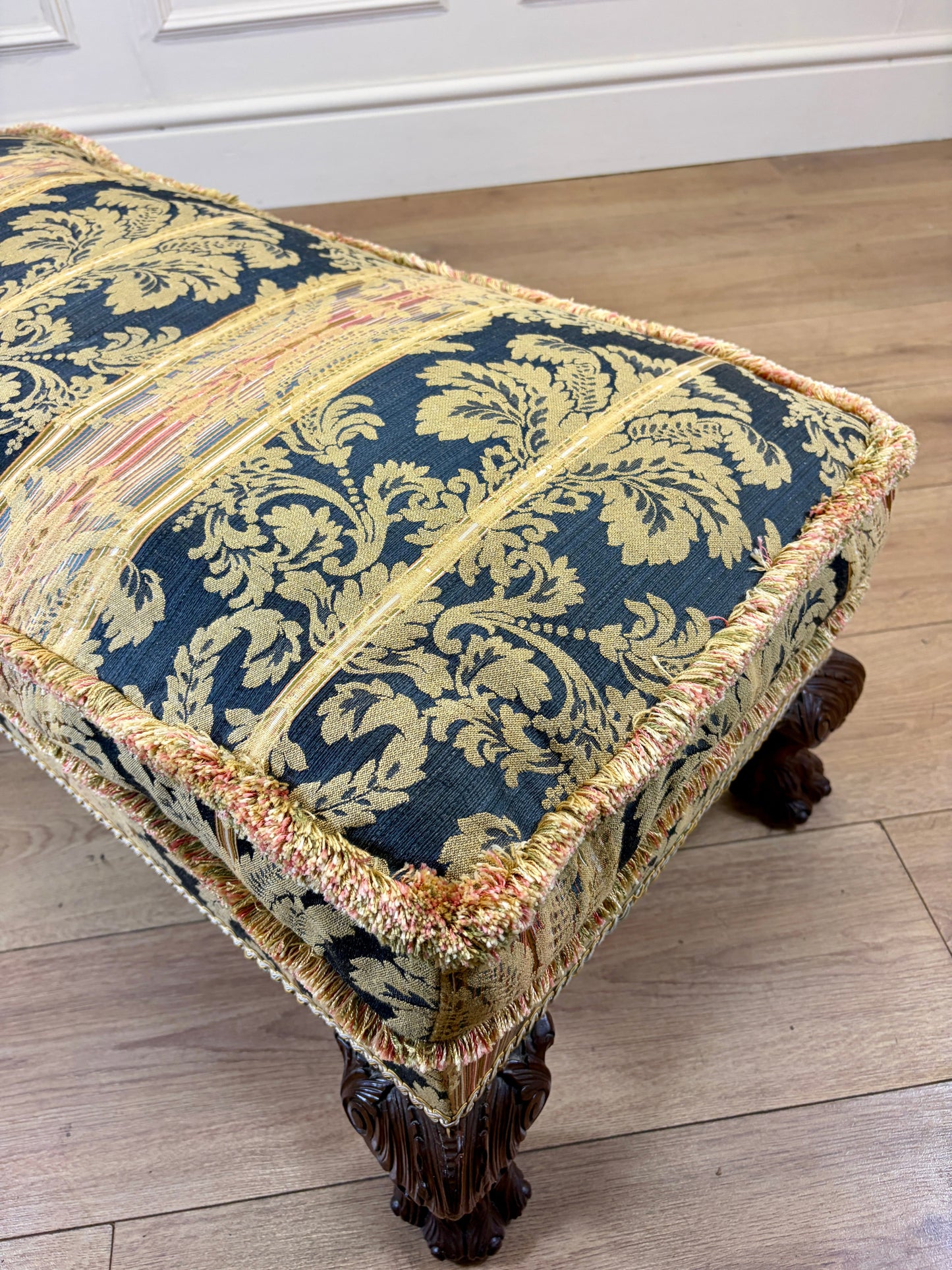 Mid century Georgian style upholstered footstool in excellent condition, long rectangular shape