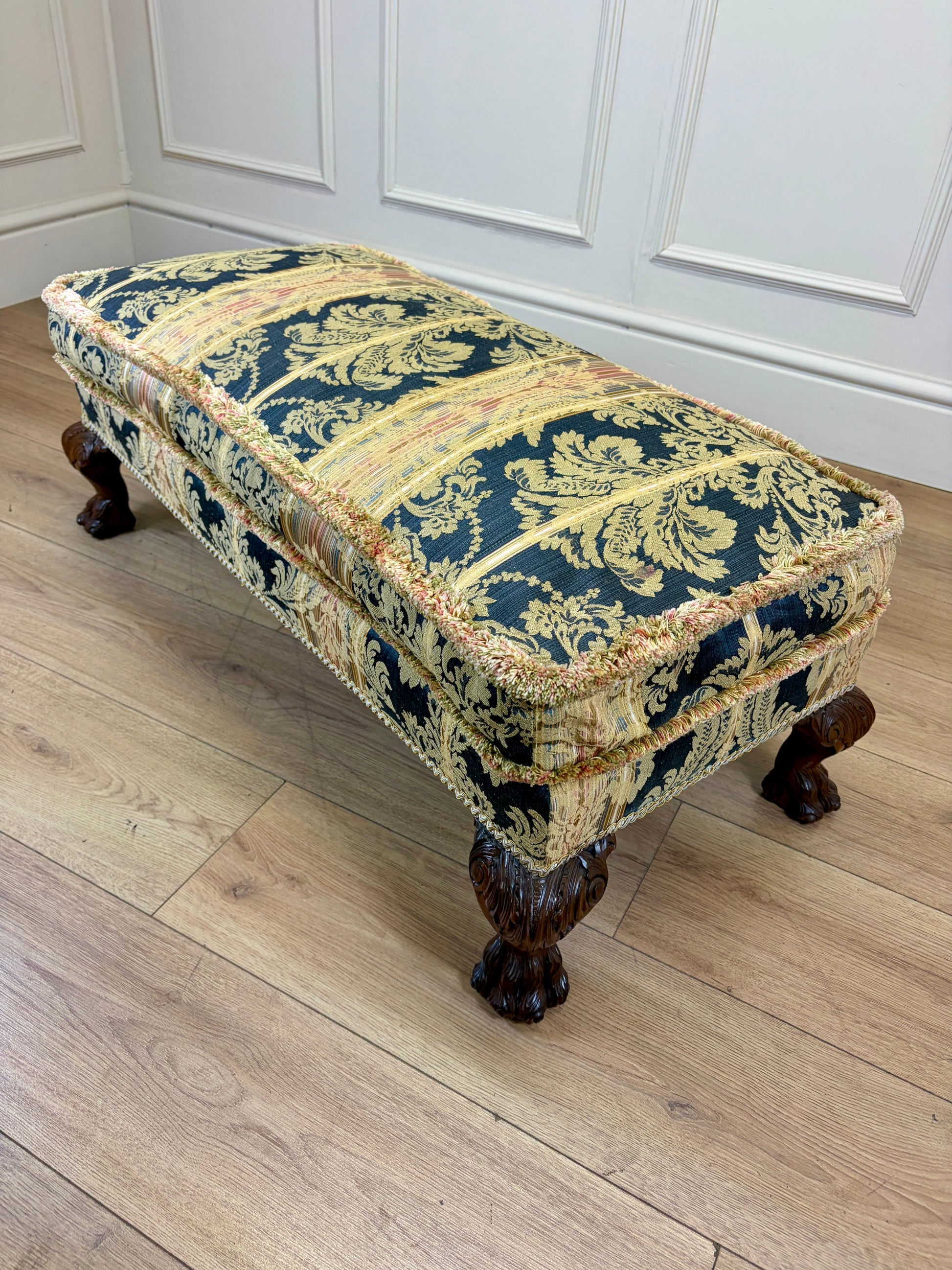 Mid century Georgian style upholstered footstool in excellent condition, long rectangular shape