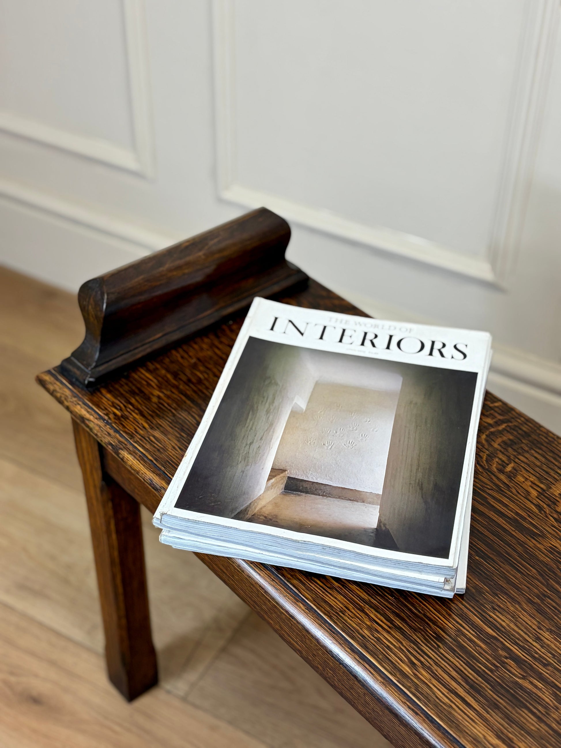 Mid century solid oak hallway bench / window seat with classic detailing, ideal for hallway or window.