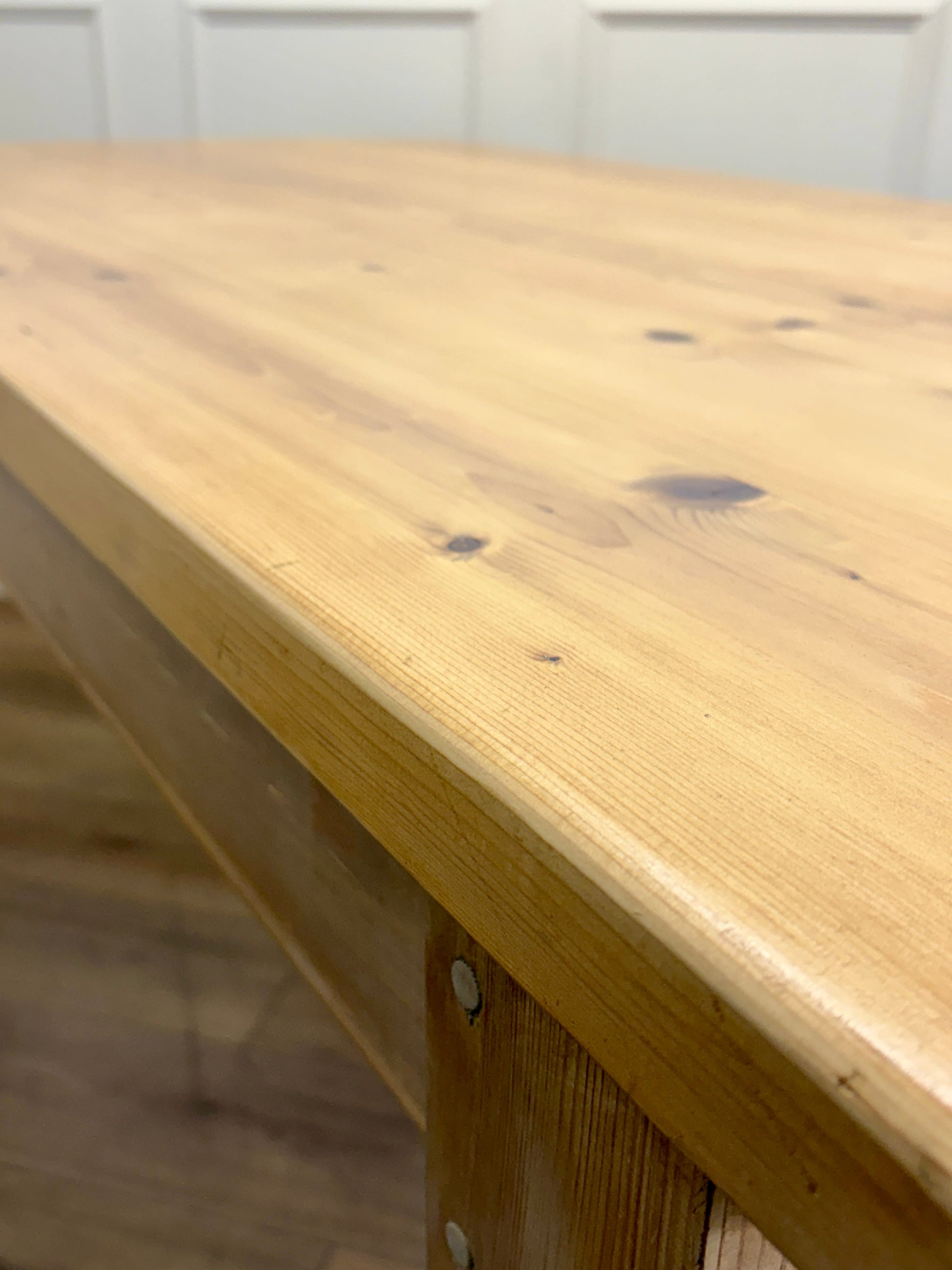 Wooden table with a blurred background