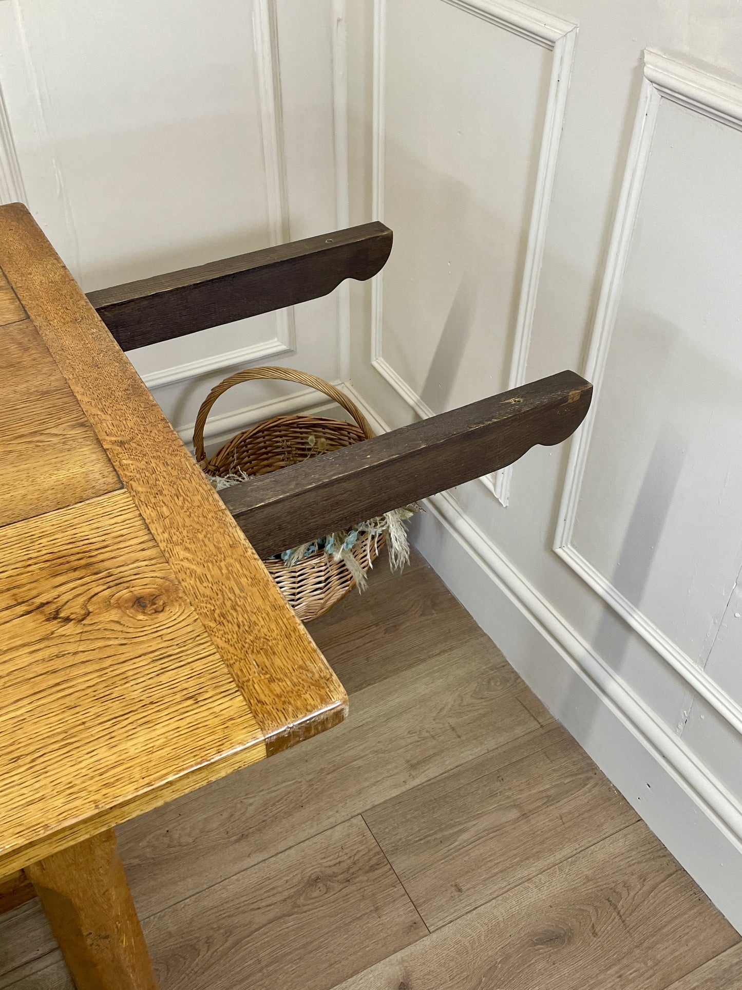 Light oak extendable dining table on square chamfered legs
