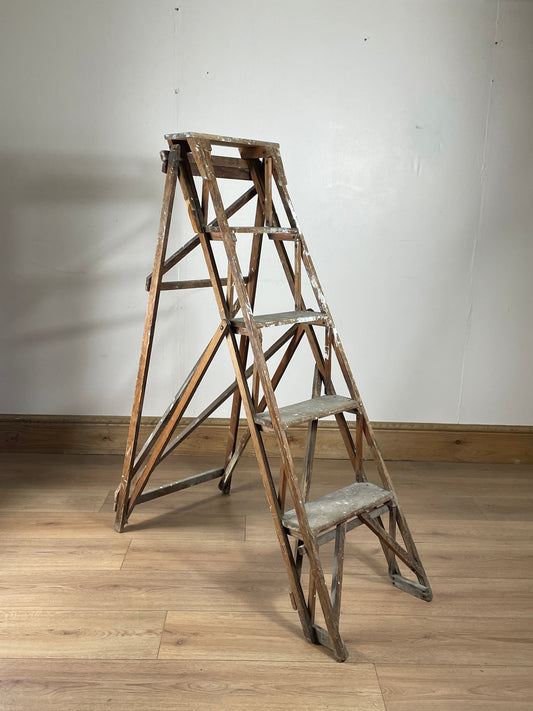 Vintage Wooden A-Frame Ladder Steps – Rustic Decor or Practical Use